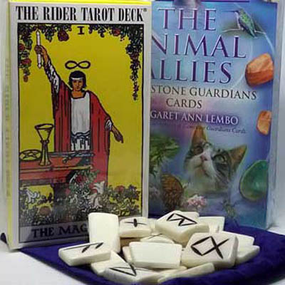 Tarot decks, oracle cards, and runes