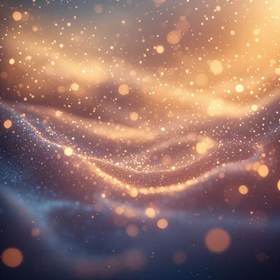 Shimmering golden and blue light particles forming a soft flowing background